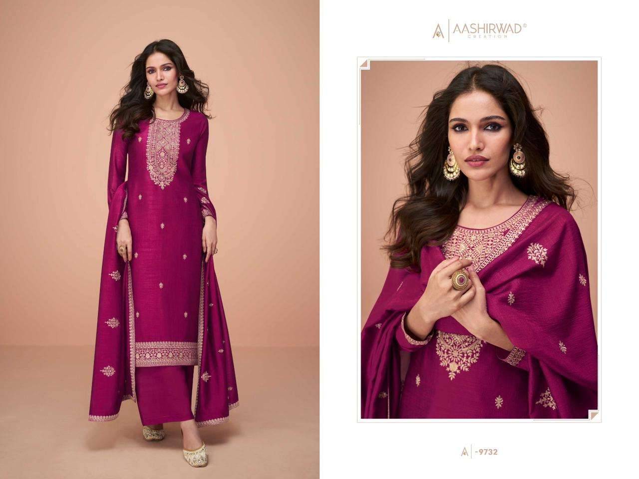 Hiva By Aashirwad Creation 9728 To 9732 Series Beautiful Festive Suits Colorful Stylish Fancy Casual Wear & Ethnic Wear Premium Silk Embroidered Dresses At Wholesale Price