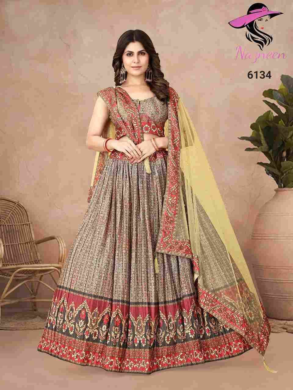 Expression By Nazneen 6132 To 6136 Series Designer Beautiful Festive Collection Occasional Wear & Party Wear Chinnon Silk Lehengas At Wholesale Price