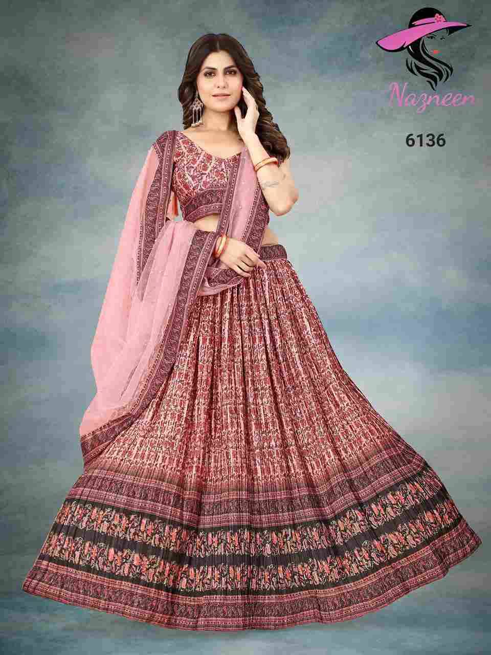 Expression By Nazneen 6132 To 6136 Series Designer Beautiful Festive Collection Occasional Wear & Party Wear Chinnon Silk Lehengas At Wholesale Price