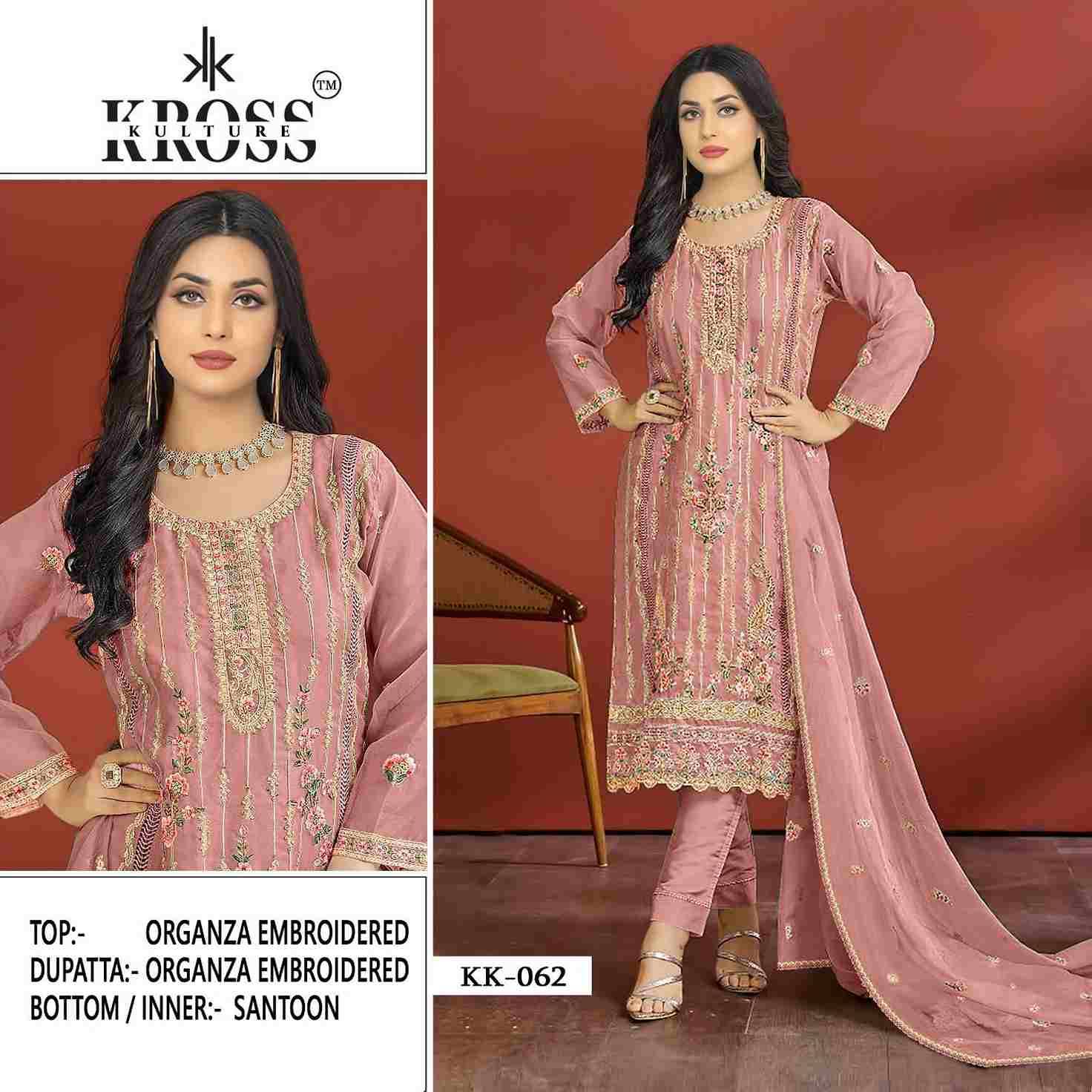 Kross Kulture Hit Design 062 Colours By Kross Kulture 062-A To 062-D Series Beautiful Pakistani Suits Colorful Stylish Fancy Casual Wear & Ethnic Wear Organza Embroidered Dresses At Wholesale Price