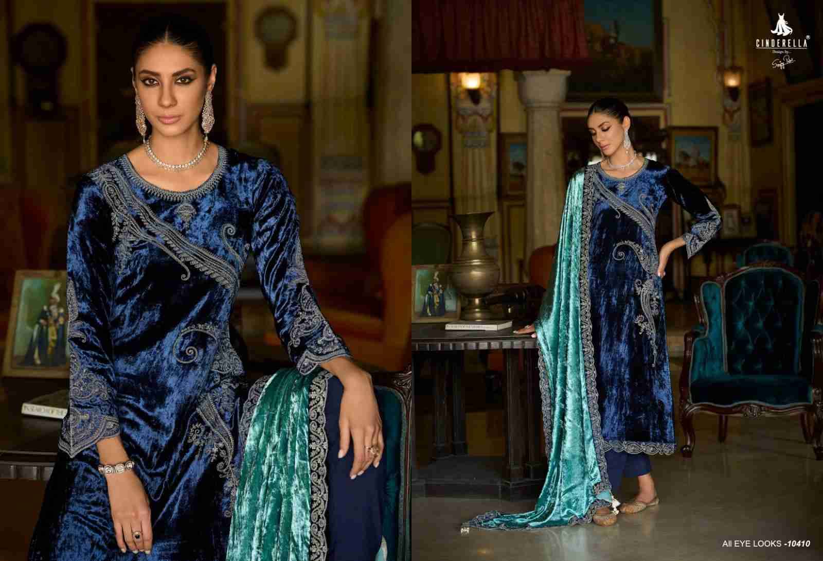 Makhmal-E-Kahani By Cinderella 10405 To 10412 Series Beautiful Stylish Festive Suits Fancy Colorful Casual Wear & Ethnic Wear & Ready To Wear Pure Viscose Velvet Dresses At Wholesale Price