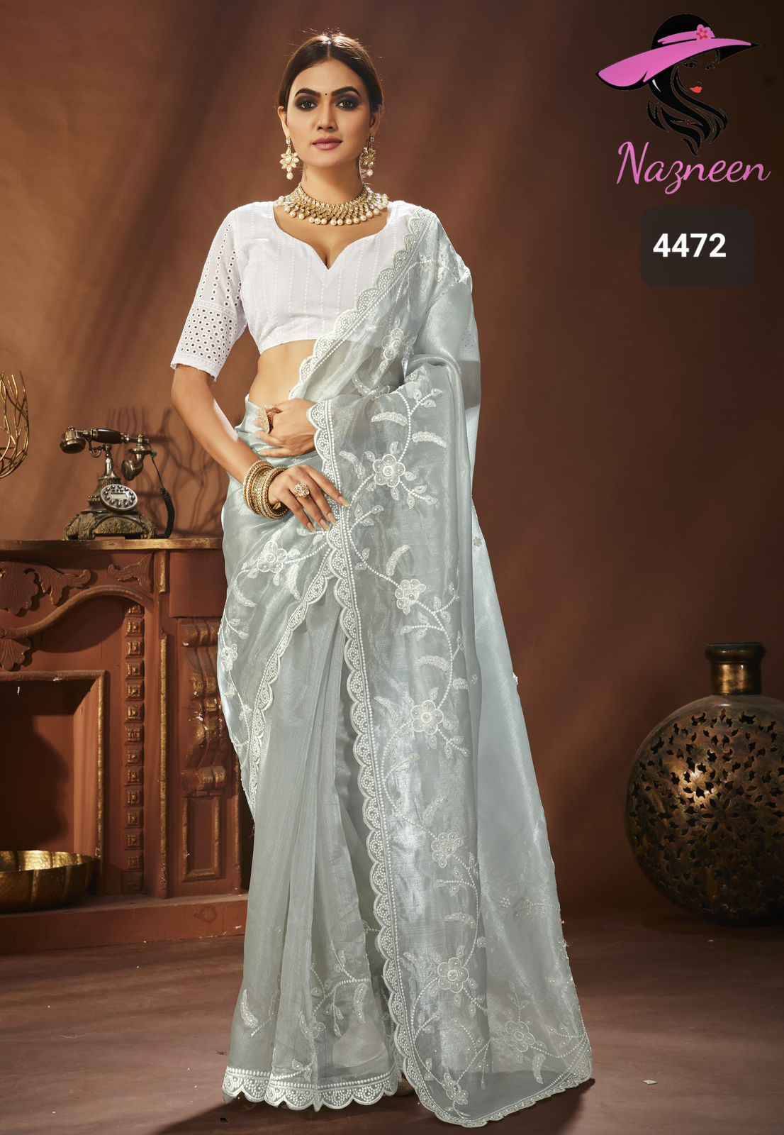 Aliya By Nazneen 4472 To 4474 Series Indian Traditional Wear Collection Beautiful Stylish Fancy Colorful Party Wear & Occasional Wear Khadi Organza Sarees At Wholesale Price