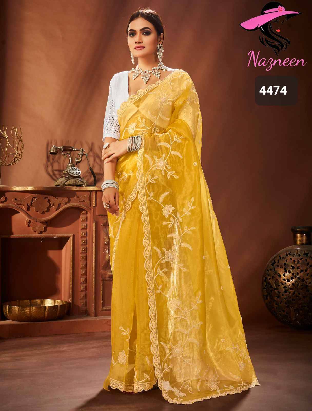 Aliya By Nazneen 4472 To 4474 Series Indian Traditional Wear Collection Beautiful Stylish Fancy Colorful Party Wear & Occasional Wear Khadi Organza Sarees At Wholesale Price