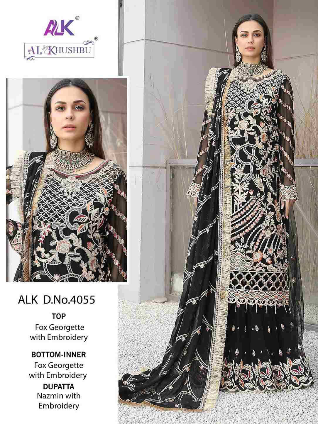 Al Khushbu Hit Design 4055 By Al Khushbu Pakistani Suits Collection Beautiful Stylish Fancy Colorful Party Wear & Occasional Wear Faux Georgette Embroidered Dresses At Wholesale Price