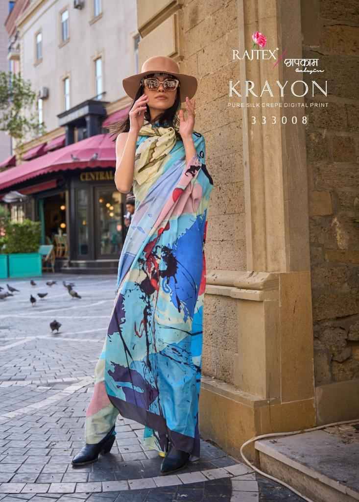 Krayon By Raj Tex 333001 To 333010 Series Indian Traditional Wear Collection Beautiful Stylish Fancy Colorful Party Wear & Occasional Wear Crepe Silk Sarees At Wholesale Price