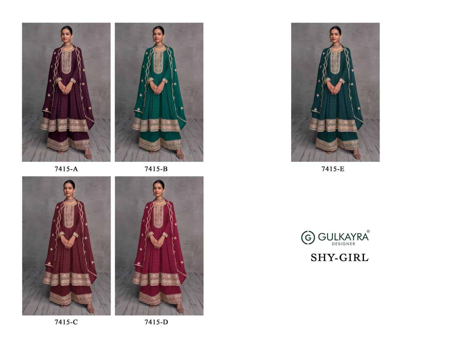 Shy-Girl By Gulkayra Designer 7415-A To 7415-E Series Beautiful Stylish Sharara Suits Fancy Colorful Casual Wear & Ethnic Wear & Ready To Wear Pure Georgette Dresses At Wholesale Price