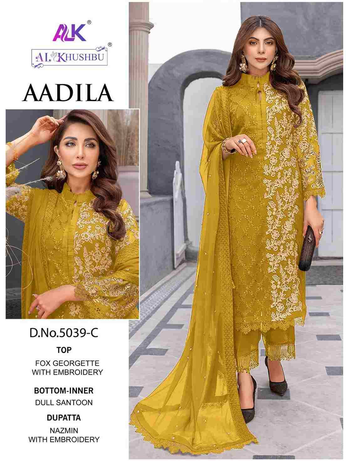 Aadila By Al Khushbu 5039-A To 5039-E Series Beautiful Pakistani Suits Colorful Stylish Fancy Casual Wear & Ethnic Wear Faux Georgette Embroidered Dresses At Wholesale Price