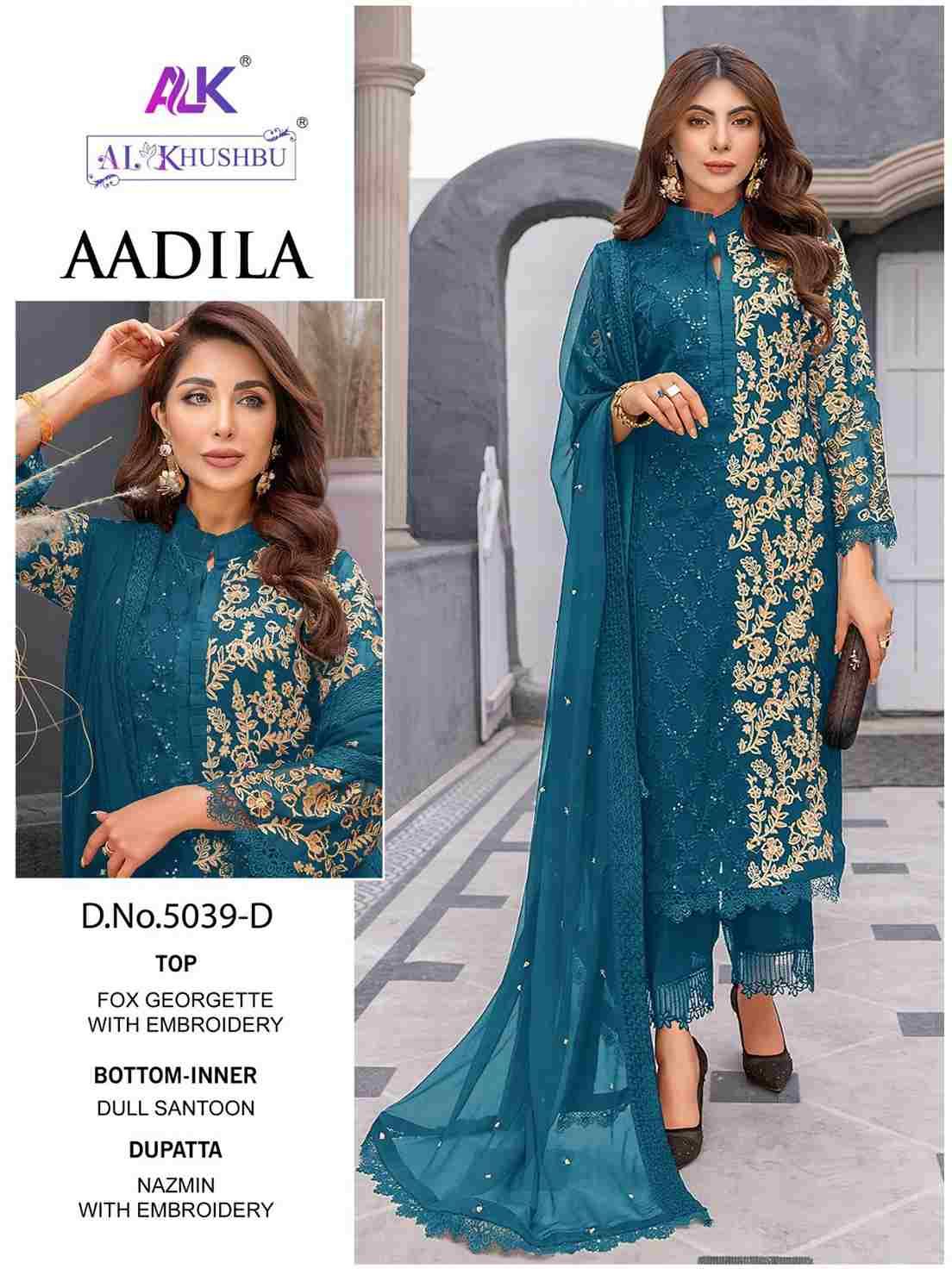 Aadila By Al Khushbu 5039-A To 5039-E Series Beautiful Pakistani Suits Colorful Stylish Fancy Casual Wear & Ethnic Wear Faux Georgette Embroidered Dresses At Wholesale Price