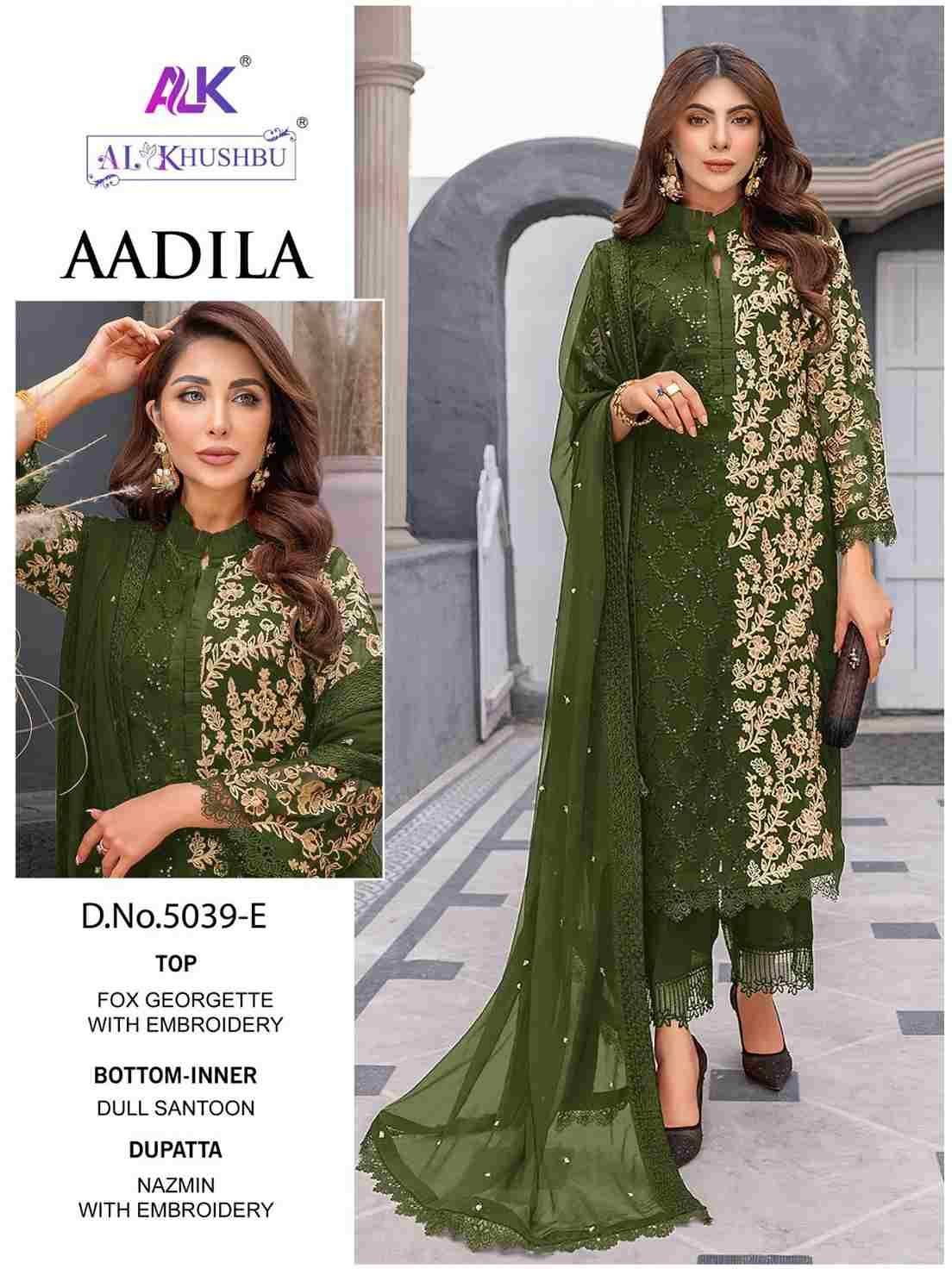 Aadila By Al Khushbu 5039-A To 5039-E Series Beautiful Pakistani Suits Colorful Stylish Fancy Casual Wear & Ethnic Wear Faux Georgette Embroidered Dresses At Wholesale Price