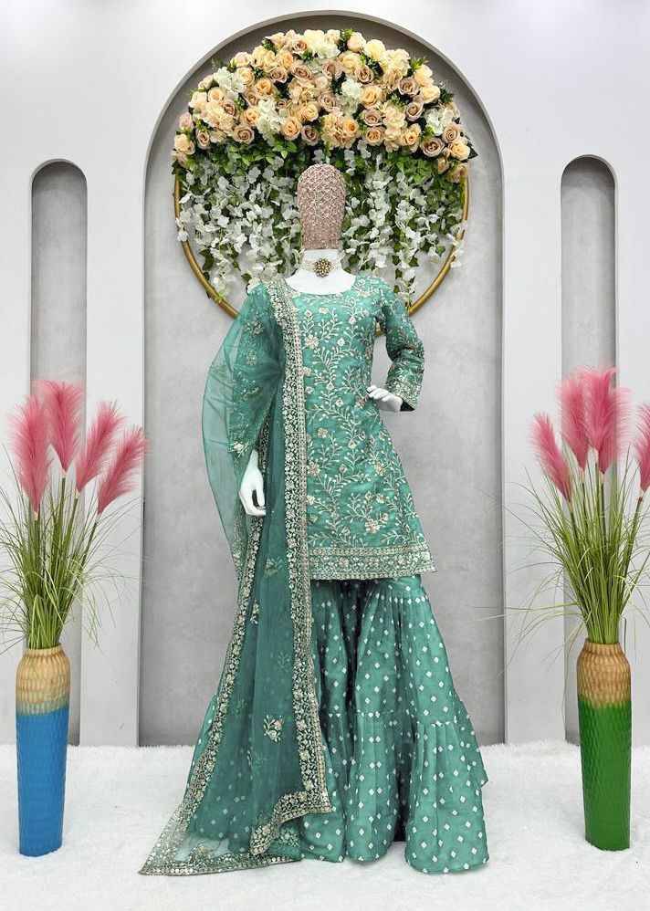 1351 By Fashid Wholesale Beautiful Sharara Suits Colorful Stylish Fancy Casual Wear & Ethnic Wear Crepe Satin Embroidered Dresses At Wholesale Price