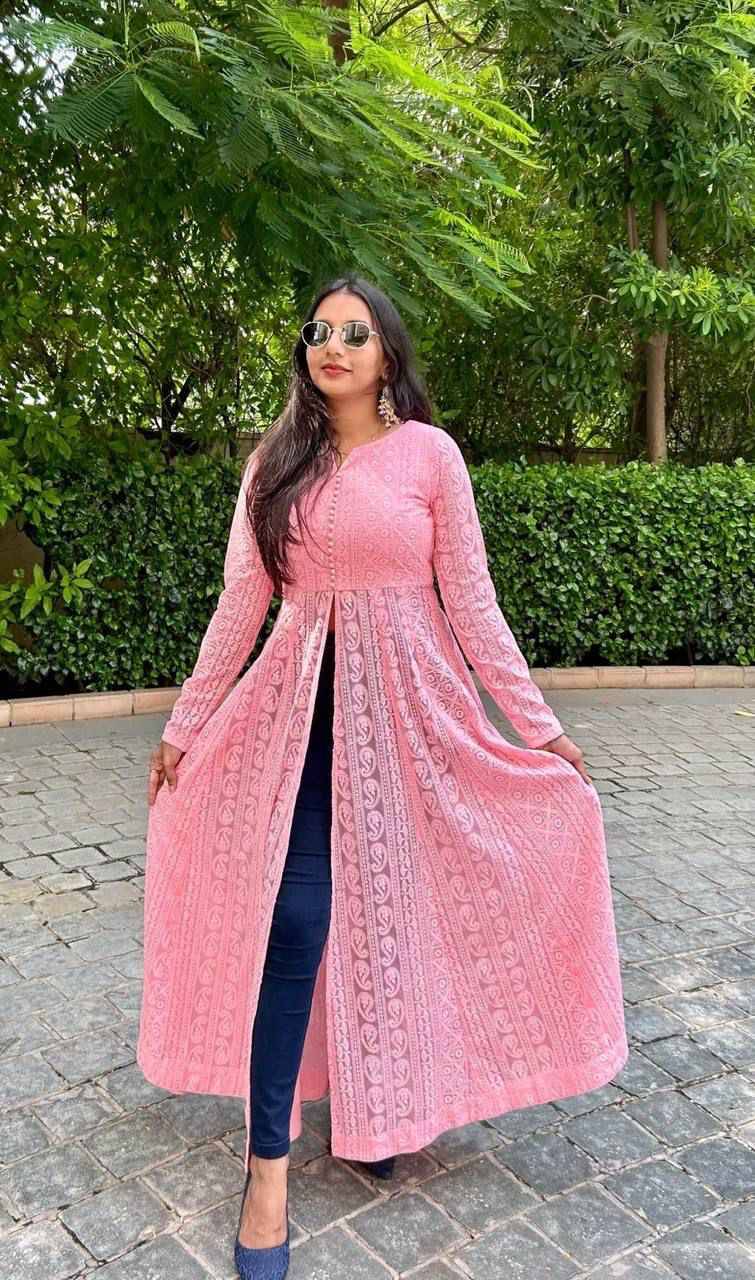 5611 By Fashid Wholesale 01 To 03 Series Beautiful Stylish Fancy Colorful Casual Wear & Ethnic Wear Faux Georgette With Work Gowns At Wholesale Price