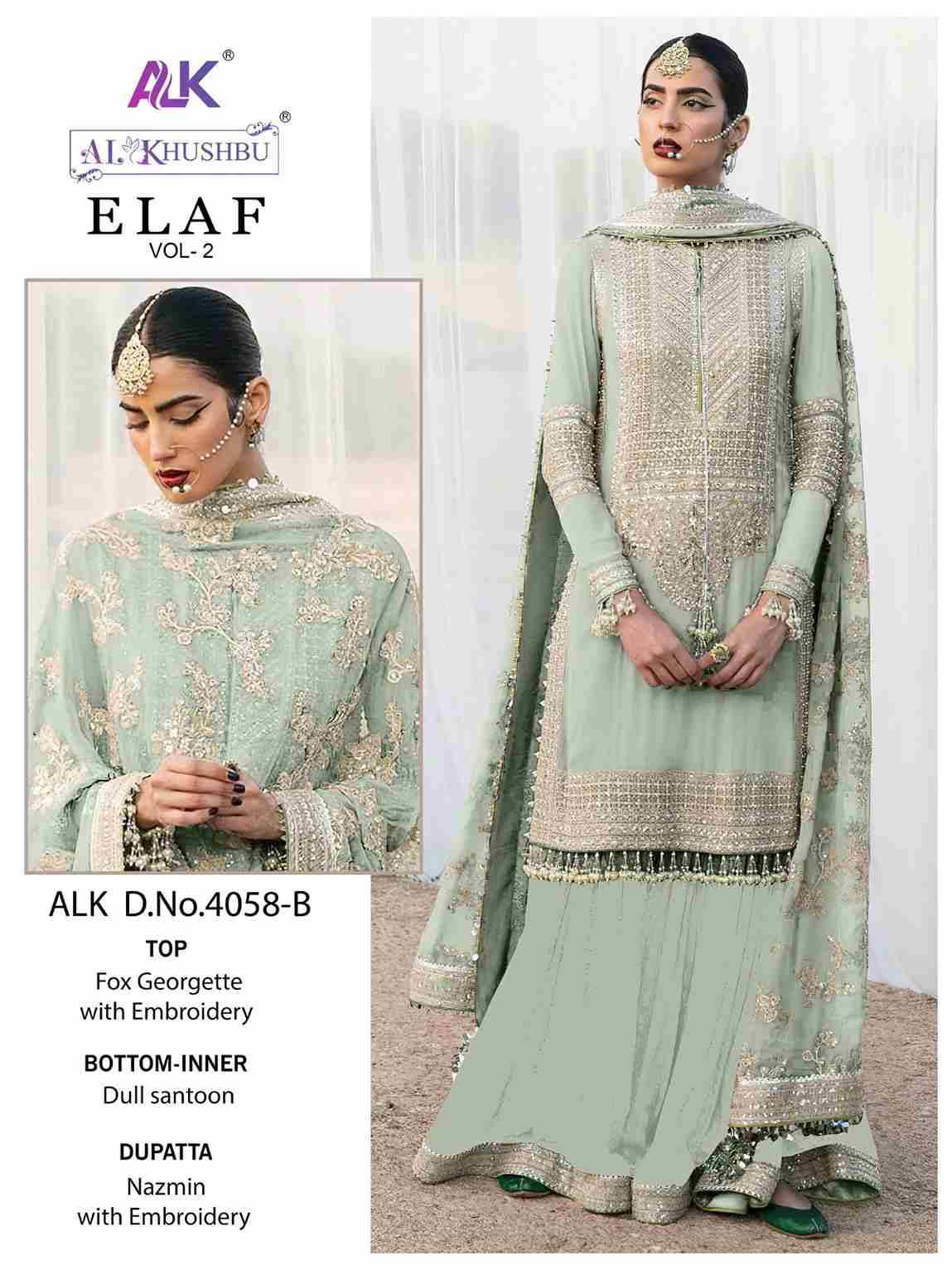 Elaf Vol-2 By Al Khushbu 4058-A To 4058-D Series Beautiful Pakistani Suits Colorful Stylish Fancy Casual Wear & Ethnic Wear Faux Georgette Embroidered Dresses At Wholesale Price
