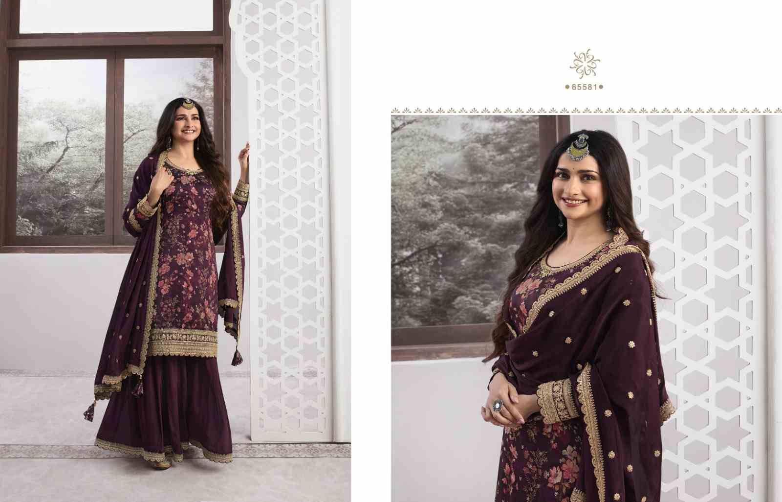 Swara By Vinay Fashion 65581 To 65586 Series Beautiful Stylish Sharara Suits Fancy Colorful Casual Wear & Ethnic Wear & Ready To Wear Georgette Silk Embroidered Dresses At Wholesale Price