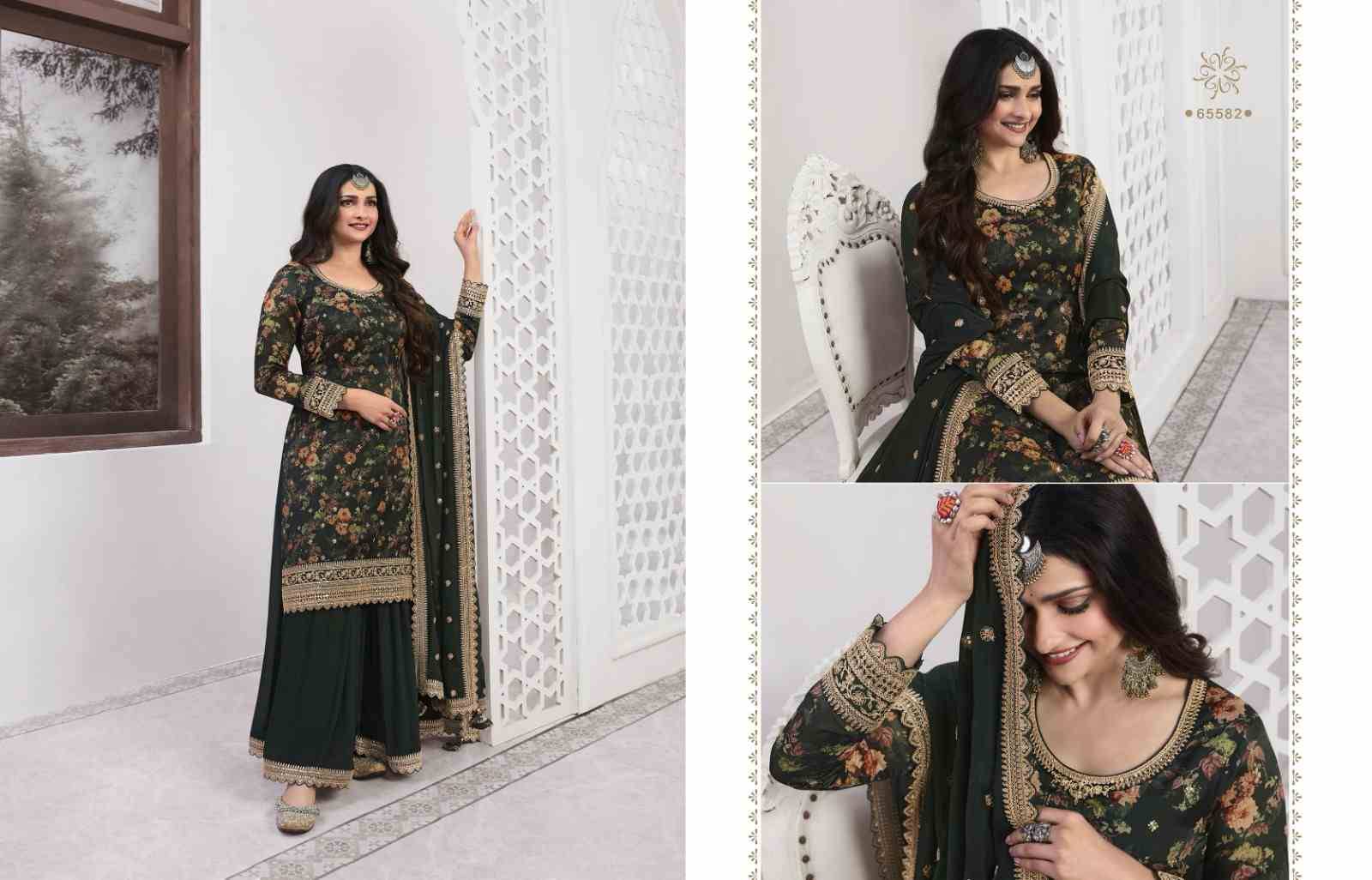 Swara By Vinay Fashion 65581 To 65586 Series Beautiful Stylish Sharara Suits Fancy Colorful Casual Wear & Ethnic Wear & Ready To Wear Georgette Silk Embroidered Dresses At Wholesale Price