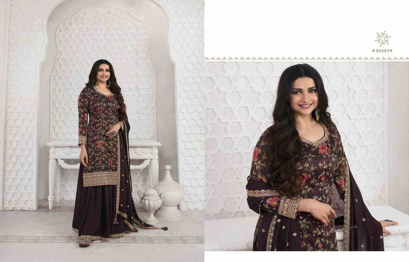 Swara By Vinay Fashion 65581 To 65586 Series Beautiful Stylish Sharara Suits Fancy Colorful Casual Wear & Ethnic Wear & Ready To Wear Georgette Silk Embroidered Dresses At Wholesale Price