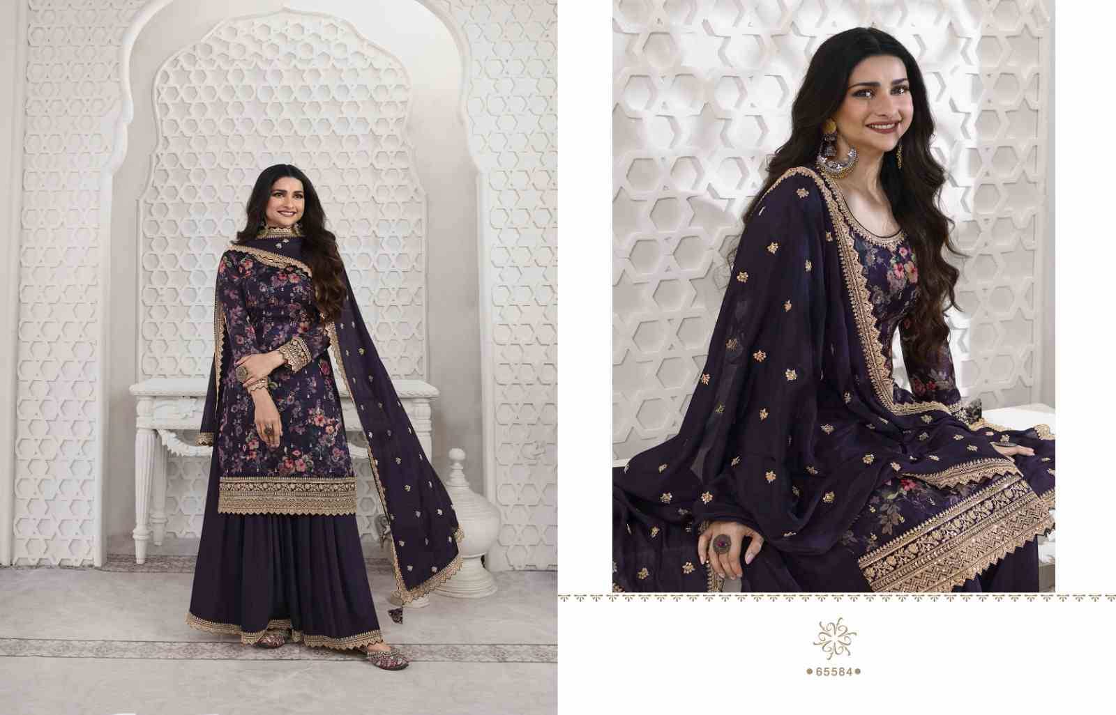 Swara By Vinay Fashion 65581 To 65586 Series Beautiful Stylish Sharara Suits Fancy Colorful Casual Wear & Ethnic Wear & Ready To Wear Georgette Silk Embroidered Dresses At Wholesale Price