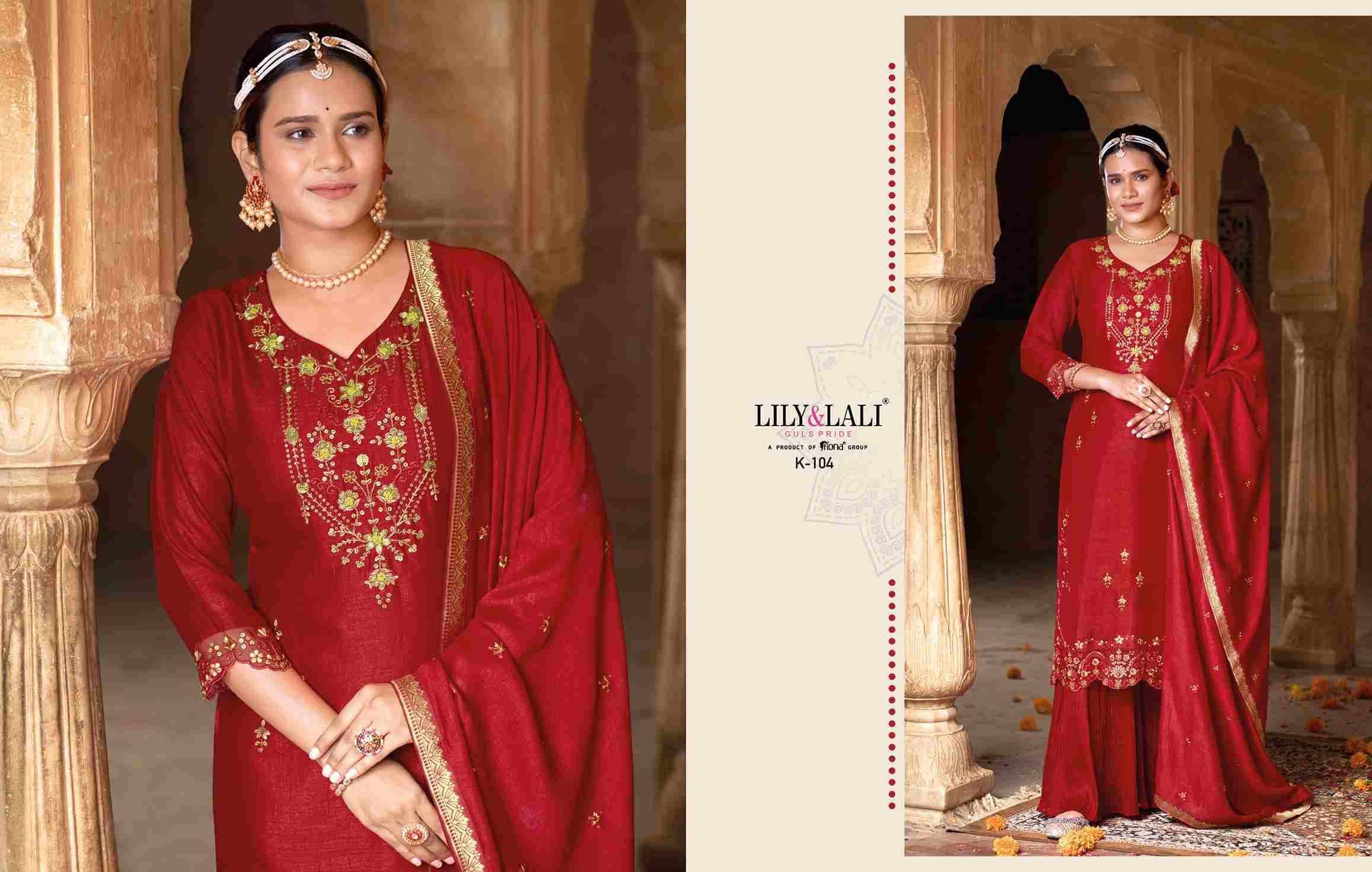 Karwa By Lily And Lali 101 To 106 Series Beautiful Festive Suits Colorful Stylish Fancy Casual Wear & Ethnic Wear Viscose/Organza Silk/Silk Embroidered Dresses At Wholesale Price