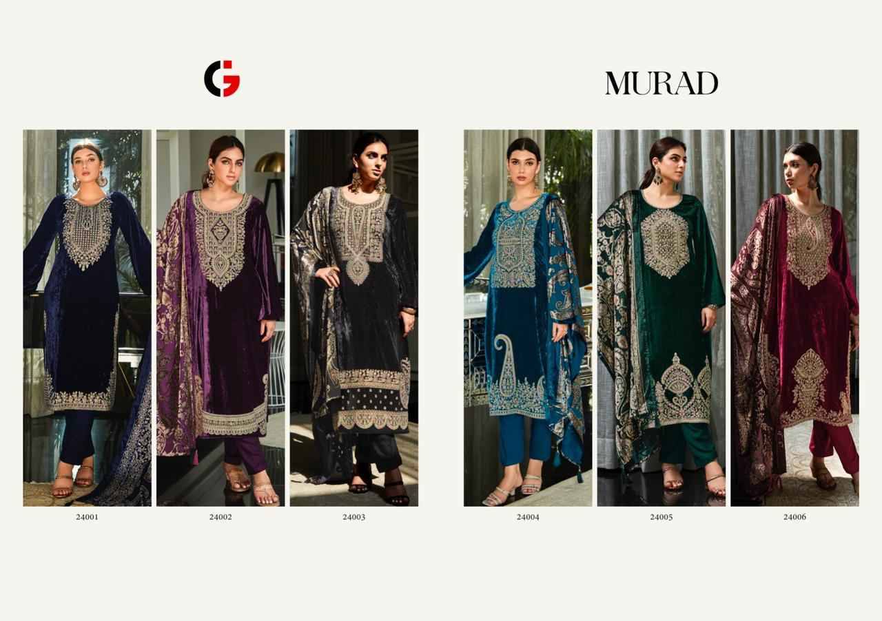 Murad By Gull Jee 24001 To 24006 Series Beautiful Festive Suits Colorful Stylish Fancy Casual Wear & Ethnic Wear Pure Velvet Embroidered Dresses At Wholesale Price