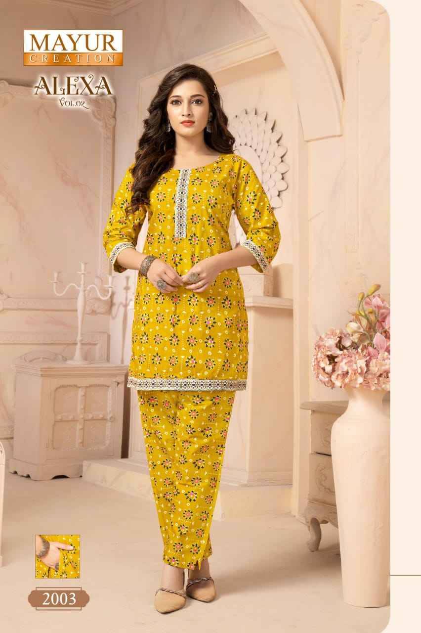 Alexa Vol-2 By Mayur Creation 2001 To 2010 Series Designer Stylish Fancy Colorful Beautiful Party Wear & Ethnic Wear Collection Pure Cotton Print Co-Ord At Wholesale Price