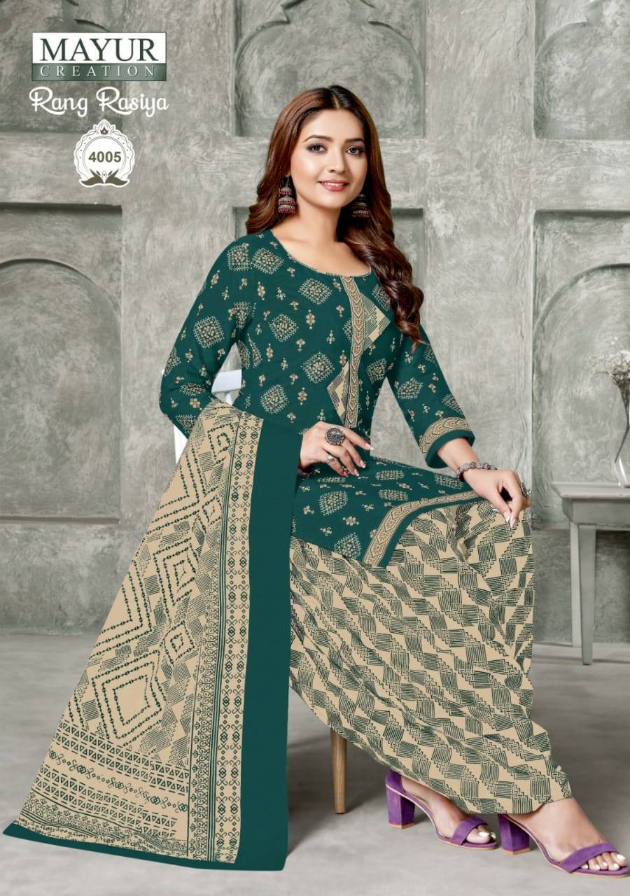 Rang Rasiya Vol-4 By Mayur Creation 4001 To 4010 Series Beautiful Suits Colorful Stylish Fancy Casual Wear & Ethnic Wear Cotton Print Dresses At Wholesale Price