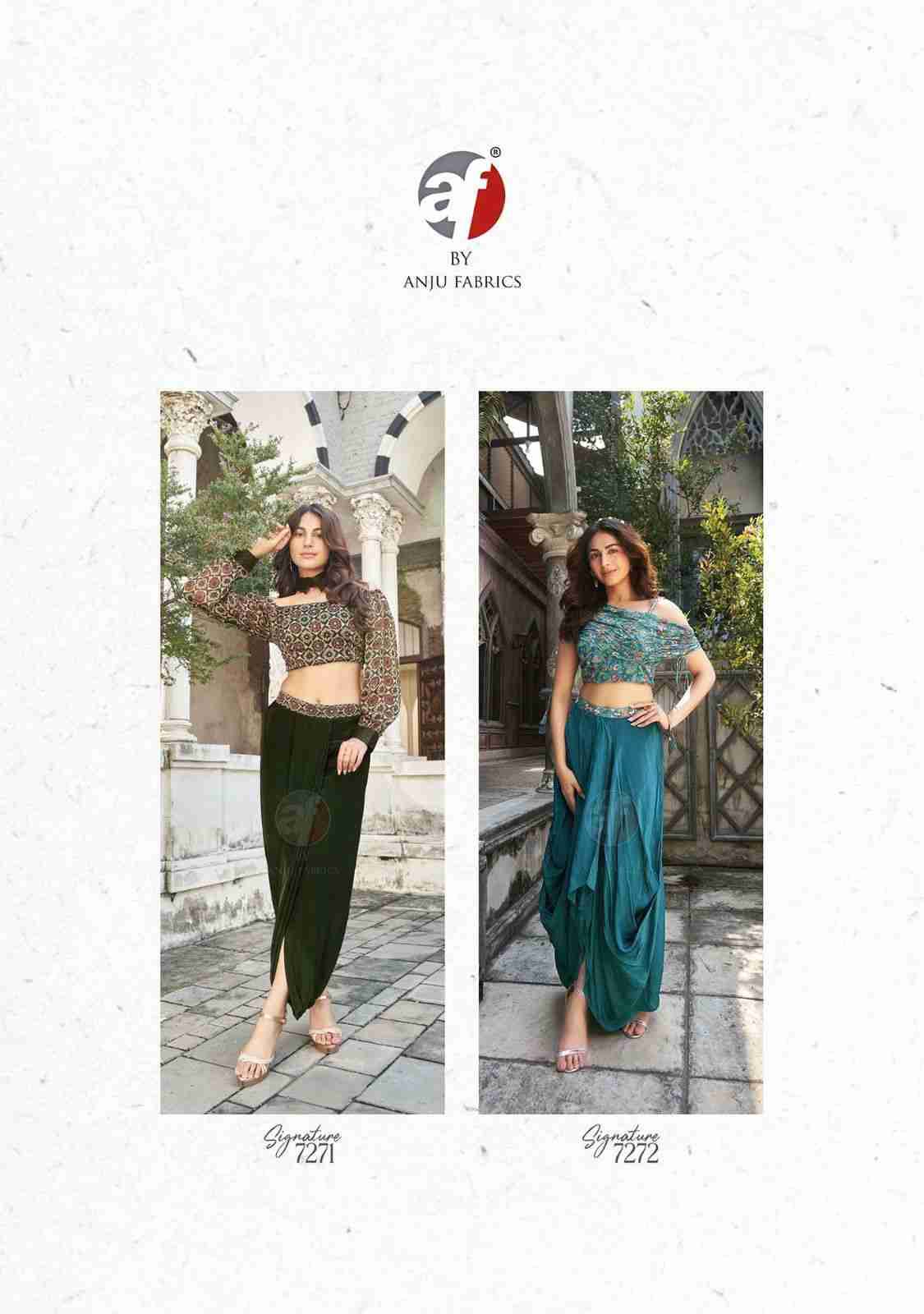 Signature By Anju Fabrics 7271 To 7274 Series Designer Stylish Fancy Colorful Beautiful Party Wear & Ethnic Wear Collection Pure Viscose Georgette Tops With Bottom At Wholesale Price