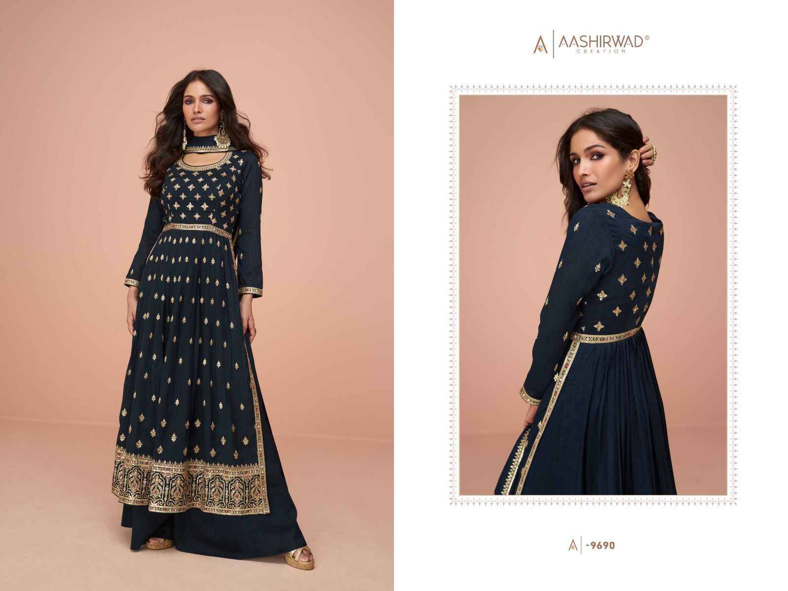 Suhani By Aashirwad Creation 9690 To 9694 Series Beautiful Sharara Suits Stylish Fancy Colorful Party Wear & Occasional Wear Premium Silk Embroidered Dresses At Wholesale Price
