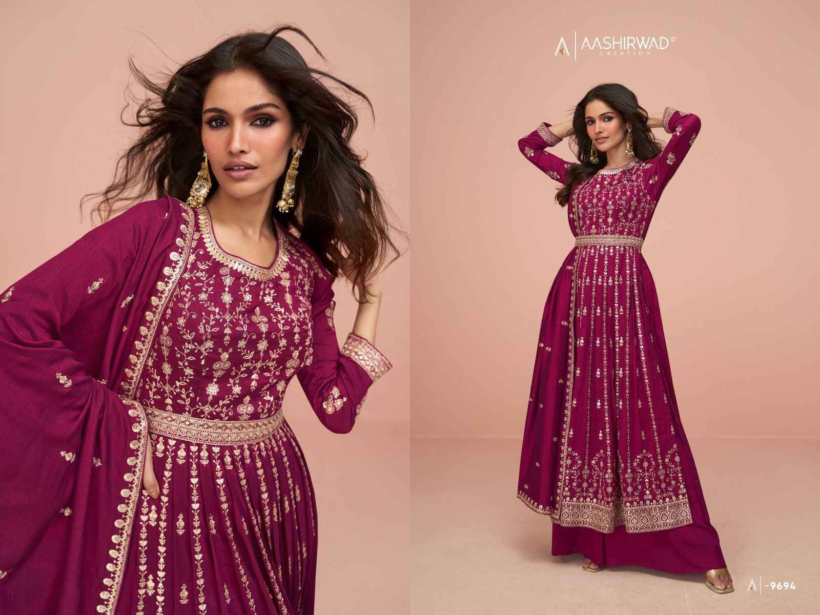 Suhani By Aashirwad Creation 9690 To 9694 Series Beautiful Sharara Suits Stylish Fancy Colorful Party Wear & Occasional Wear Premium Silk Embroidered Dresses At Wholesale Price