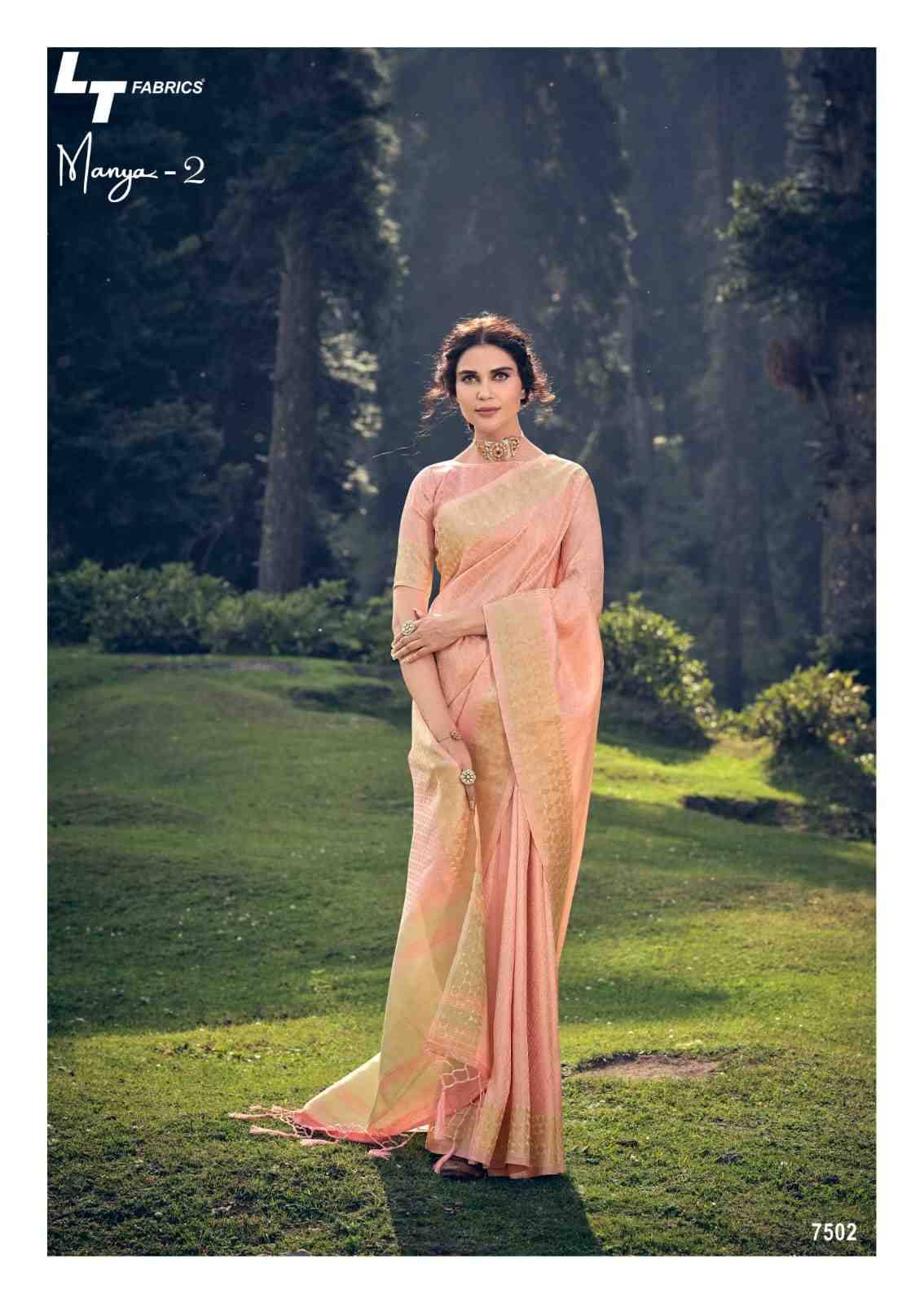 Manya Vol-2 By LT Fabrics 7501 To 7505 Series Indian Traditional Wear Collection Beautiful Stylish Fancy Colorful Party Wear & Occasional Wear Linen Tissue Sarees At Wholesale Price
