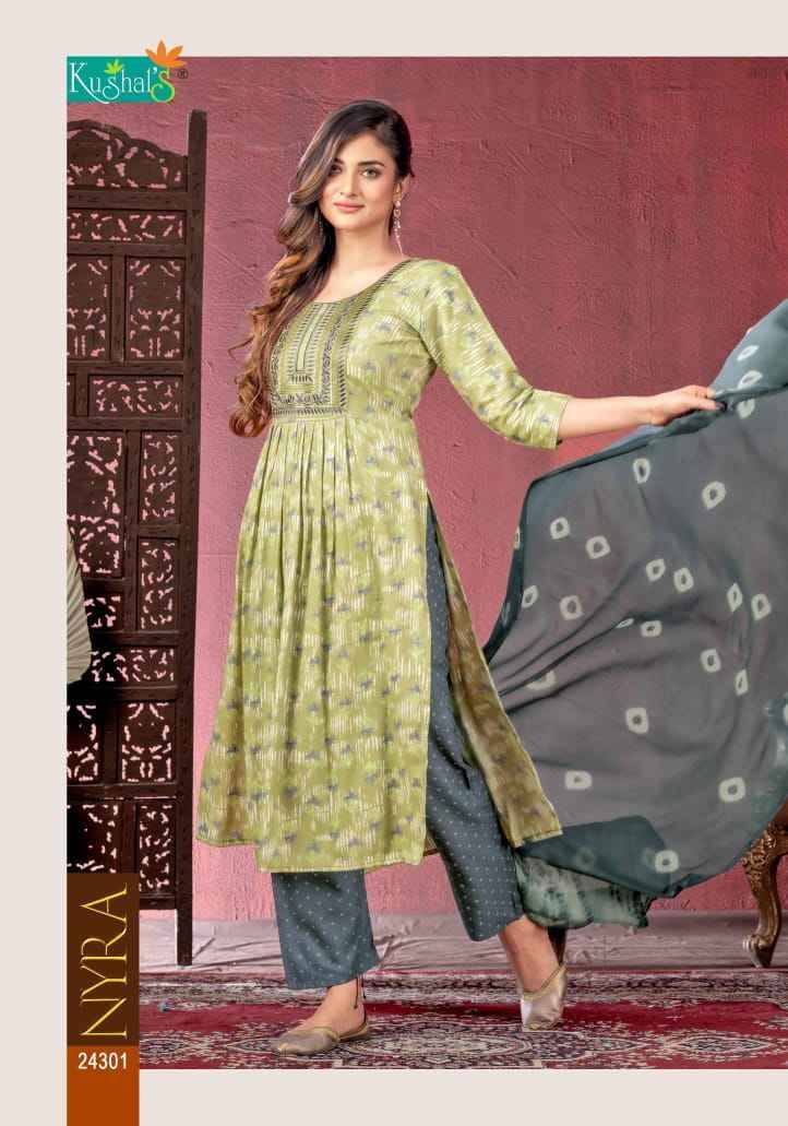 Nyra By Kushals 24301 To 24310 Series Designer Festive Suits Beautiful Stylish Fancy Colorful Party Wear & Occasional Wear Rayon Print Dresses At Wholesale Price