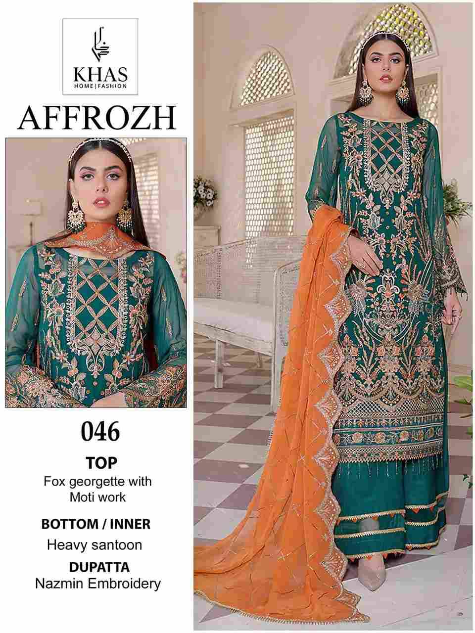 Affrozh By Khas 045 To 047 Series Designer Pakistani Suits Beautiful Stylish Fancy Colorful Party Wear & Occasional Wear Faux Georgette With Embroidery Dresses At Wholesale Price