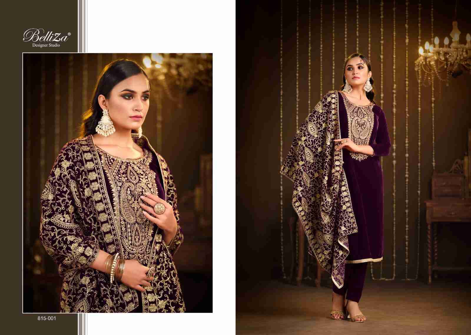 Kohinoor By Belliza 815-001 To 815-006 Series Festive Suits Collection Beautiful Stylish Fancy Colorful Party Wear & Occasional Wear Pure Velvet Embroidered Dresses At Wholesale Price