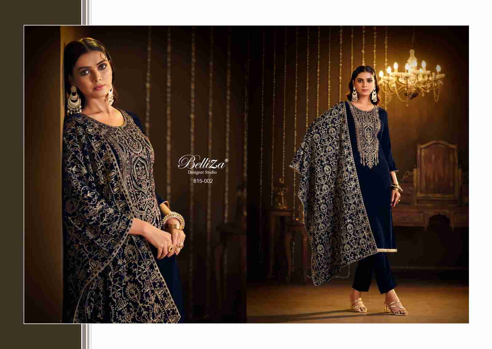 Kohinoor By Belliza 815-001 To 815-006 Series Festive Suits Collection Beautiful Stylish Fancy Colorful Party Wear & Occasional Wear Pure Velvet Embroidered Dresses At Wholesale Price