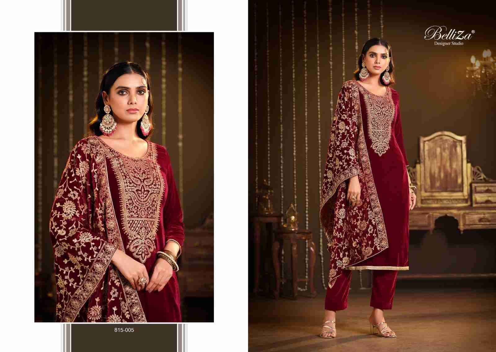 Kohinoor By Belliza 815-001 To 815-006 Series Festive Suits Collection Beautiful Stylish Fancy Colorful Party Wear & Occasional Wear Pure Velvet Embroidered Dresses At Wholesale Price