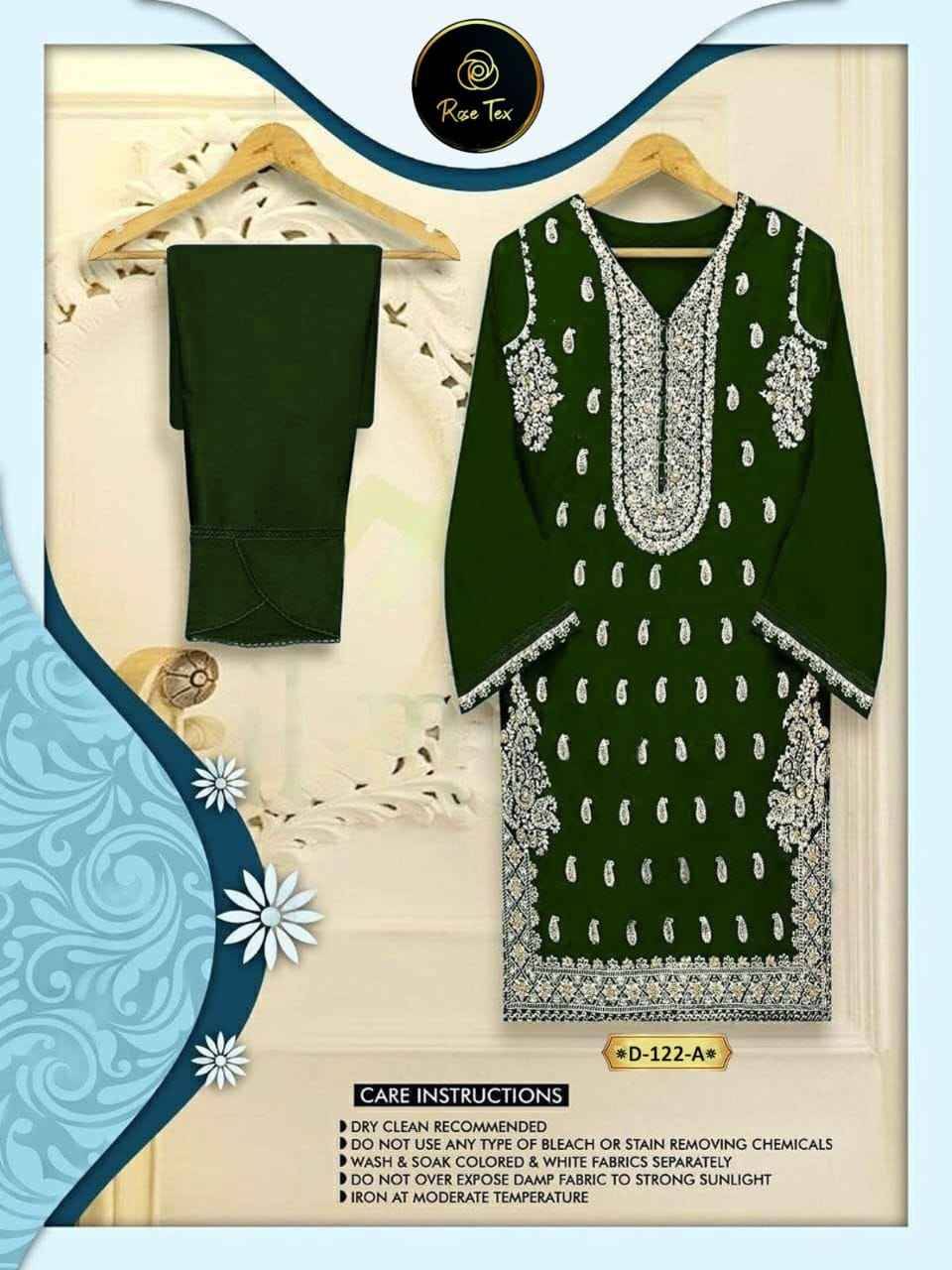 Rose Tex 122 Colours By Rose Tex 122-A To 122-F Series Pakistani Kurtis Beautiful Fancy Colorful Stylish Party Wear & Occasional Wear Faux Georgette Kurtis With Bottom Dresses At Wholesale Price