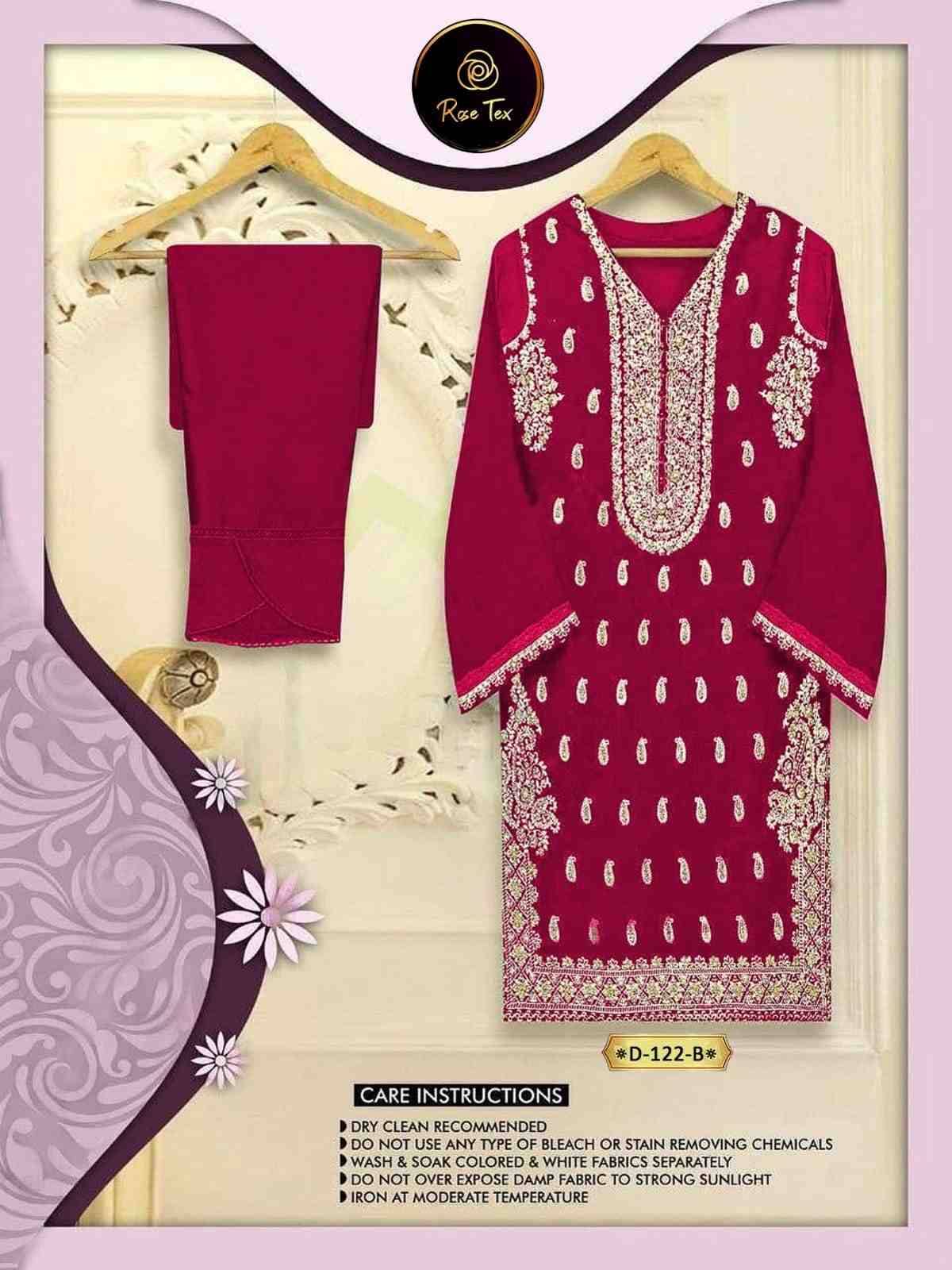 Rose Tex 122 Colours By Rose Tex 122-A To 122-F Series Pakistani Kurtis Beautiful Fancy Colorful Stylish Party Wear & Occasional Wear Faux Georgette Kurtis With Bottom Dresses At Wholesale Price