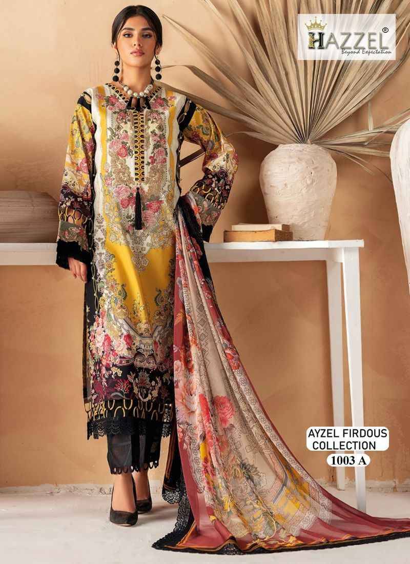 Ayzel Firdous Collection 1003 Colours By Hazzel 1003-A To 1003-E Series Beautiful Pakistani Suits Colorful Stylish Fancy Casual Wear & Ethnic Wear Pure Cotton Print With Embroidered Dresses At Wholesale Price