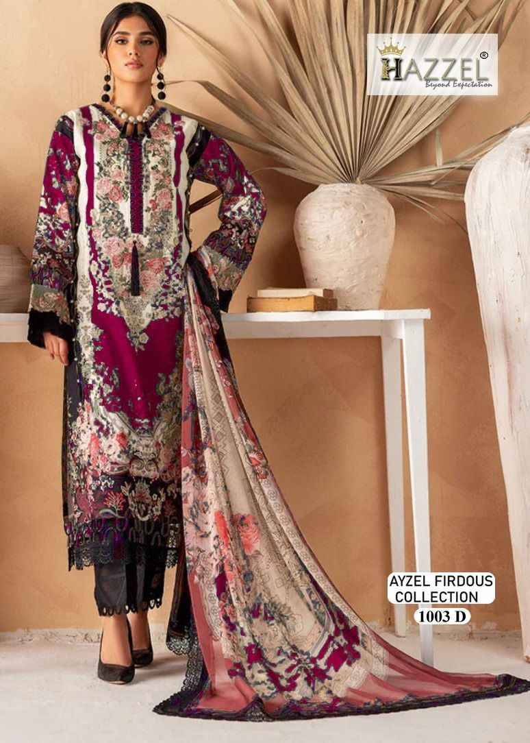 Ayzel Firdous Collection 1003 Colours By Hazzel 1003-A To 1003-E Series Beautiful Pakistani Suits Colorful Stylish Fancy Casual Wear & Ethnic Wear Pure Cotton Print With Embroidered Dresses At Wholesale Price