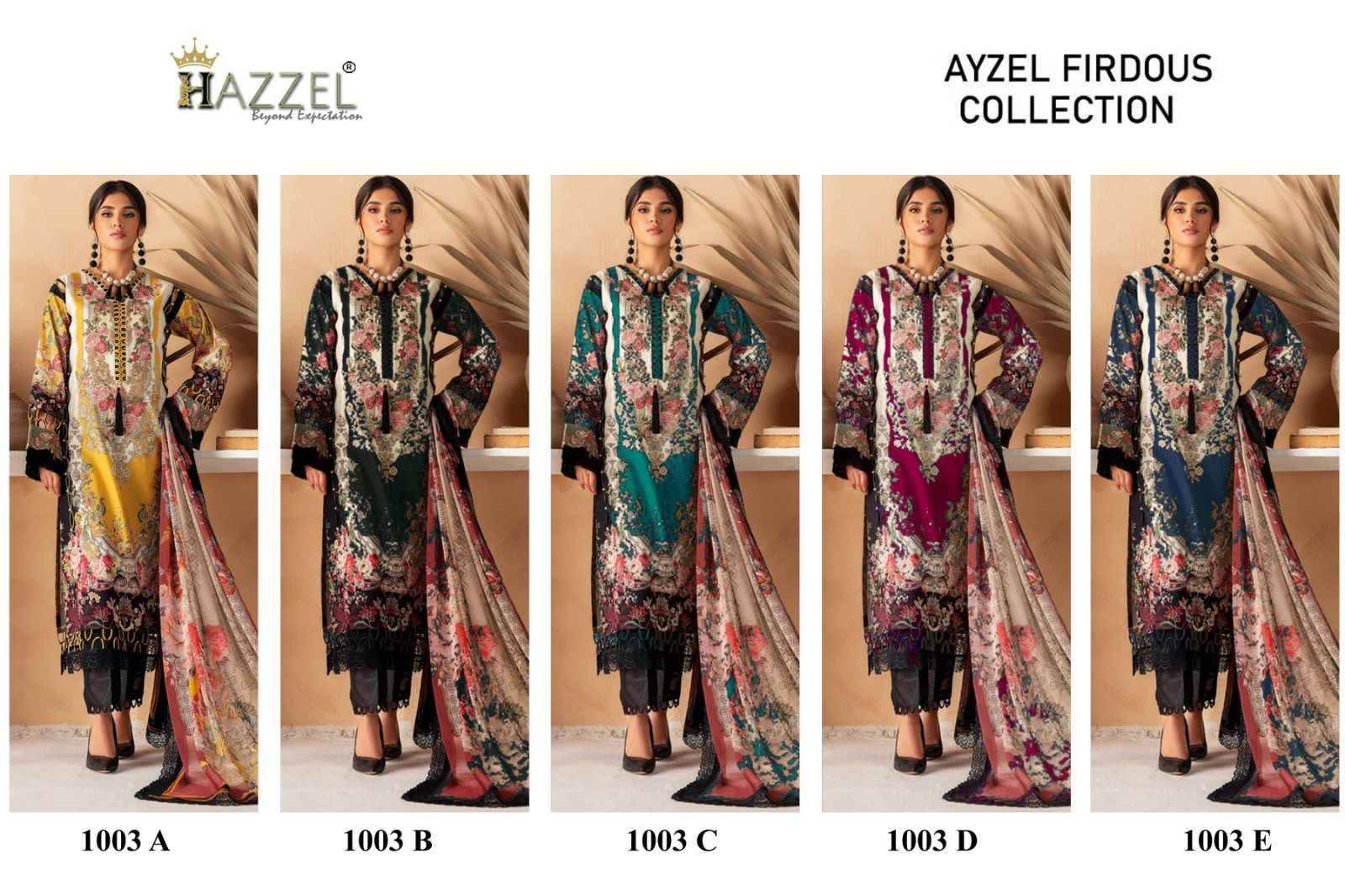 Ayzel Firdous Collection 1003 Colours By Hazzel 1003-A To 1003-E Series Beautiful Pakistani Suits Colorful Stylish Fancy Casual Wear & Ethnic Wear Pure Cotton Print With Embroidered Dresses At Wholesale Price