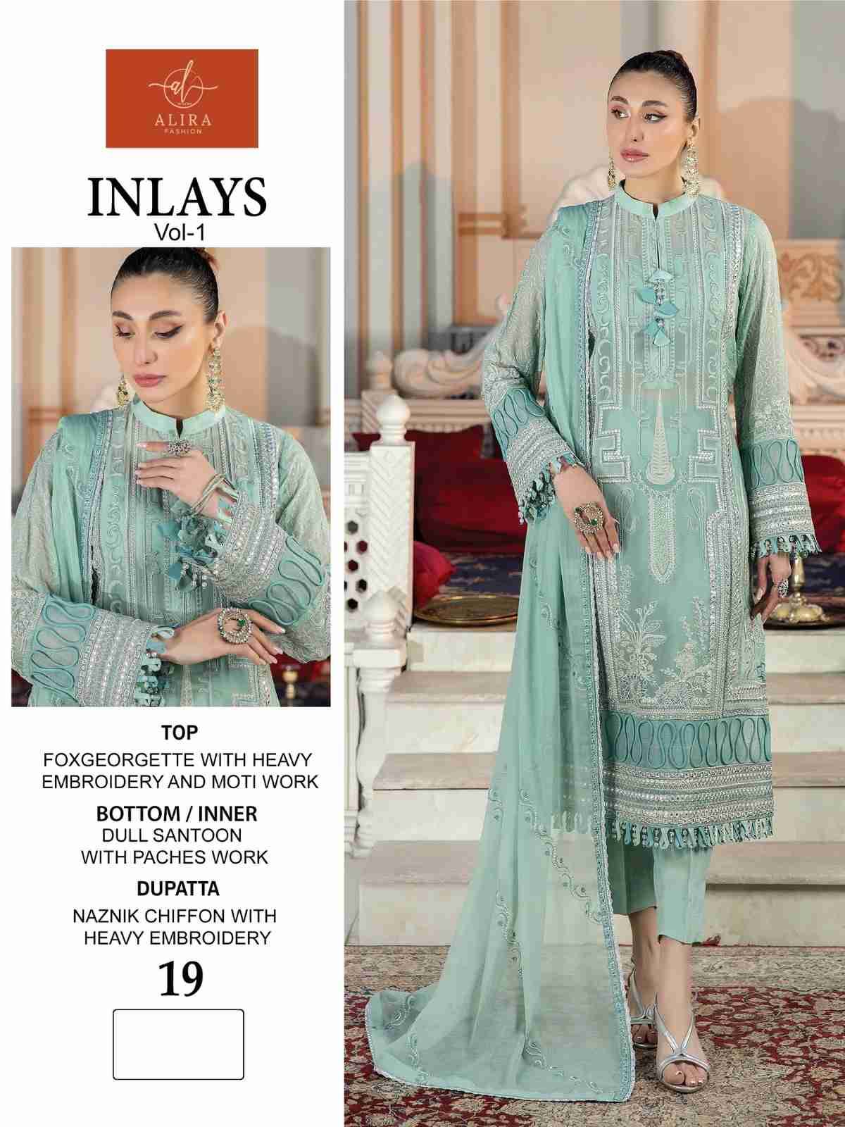 Inlays Vol-1 By Alira 18 To 19 Series Beautiful Pakistani Suits Colorful Stylish Fancy Casual Wear & Ethnic Wear Georgette Embroidered Dresses At Wholesale Price