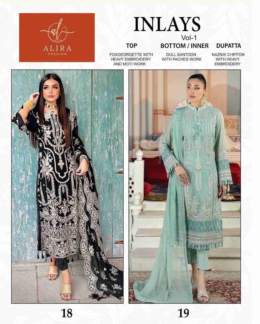 Inlays Vol-1 By Alira 18 To 19 Series Beautiful Pakistani Suits Colorful Stylish Fancy Casual Wear & Ethnic Wear Georgette Embroidered Dresses At Wholesale Price