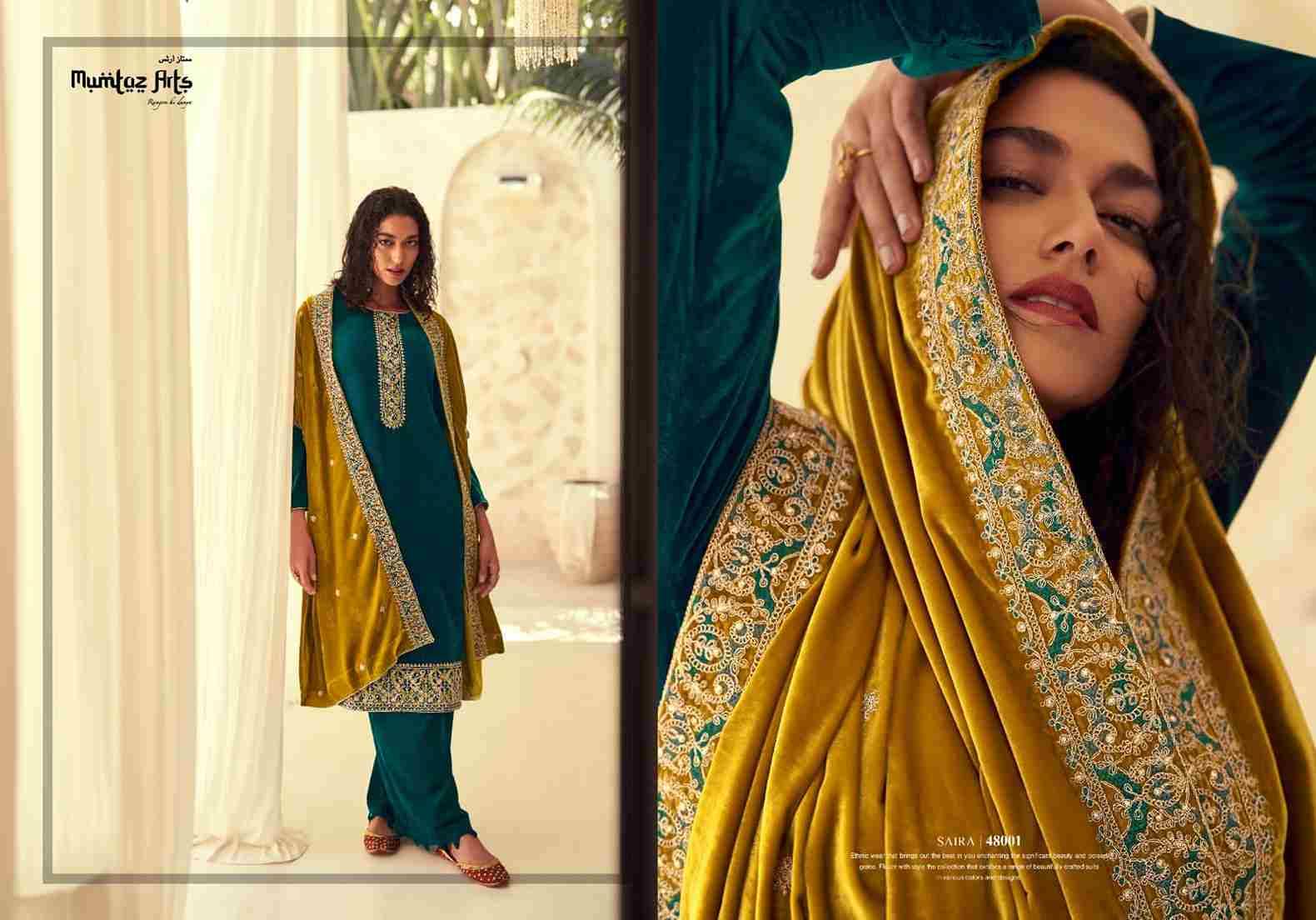 Saira By Mumtaz Arts 48001 To 48004 Series Beautiful Festive Suits Colorful Stylish Fancy Casual Wear & Ethnic Wear Pure Velvet Embroidered Dresses At Wholesale Price