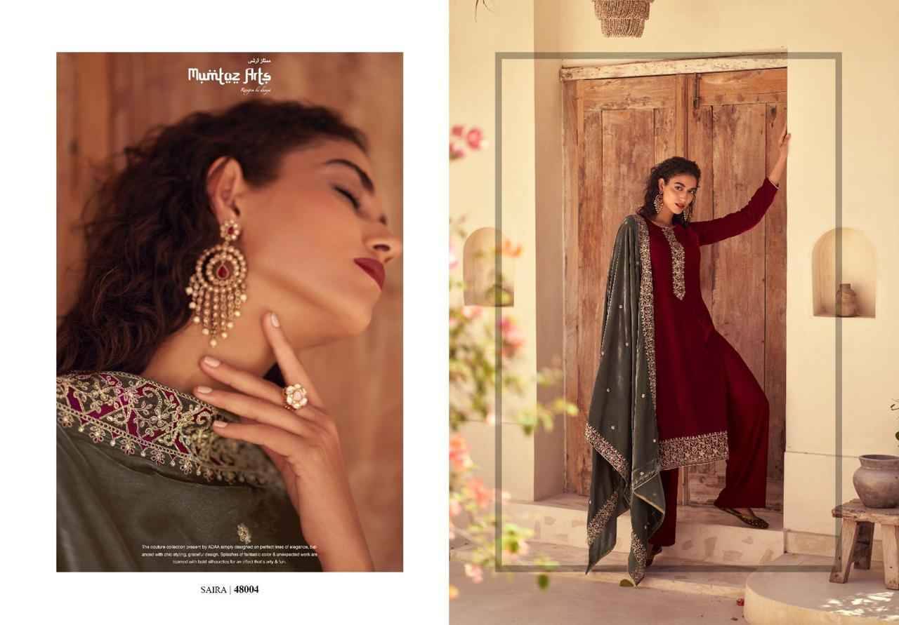Saira By Mumtaz Arts 48001 To 48004 Series Beautiful Festive Suits Colorful Stylish Fancy Casual Wear & Ethnic Wear Pure Velvet Embroidered Dresses At Wholesale Price