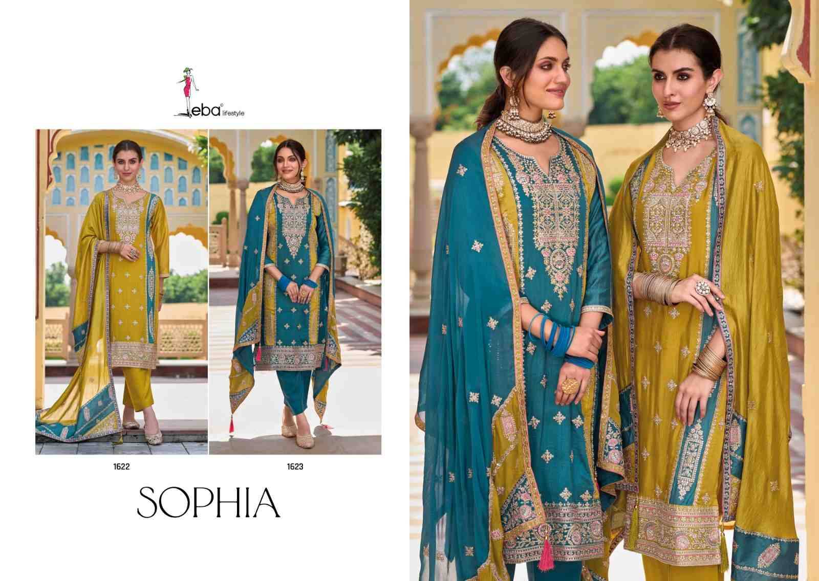 Sophia By Eba Lifestyle 1622 To 1623 Series Beautiful Stylish Festive Suits Fancy Colorful Casual Wear & Ethnic Wear & Ready To Wear Premium Silk Embroidered Dresses At Wholesale Price