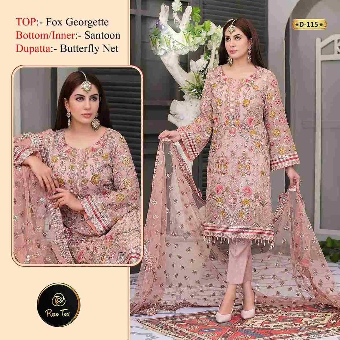 Rose Tex Hit Design 115 By Rose Tex Pakistani Stylish Beautiful Colourful Printed & Embroidered Party Wear & Occasional Wear Faux Georgette Embroidered Dresses At Wholesale Price