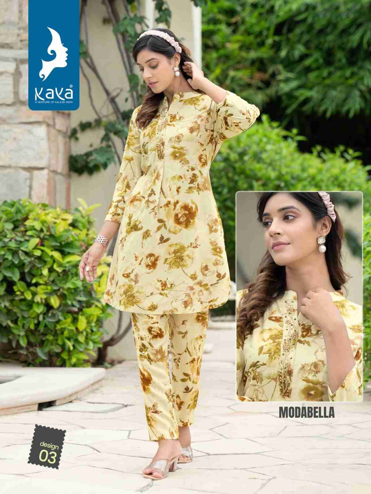 Modabella By Kaya 01 To 06 Series Designer Stylish Fancy Colorful Beautiful Party Wear & Ethnic Wear Collection Rayon Print Co-Ord At Wholesale Price