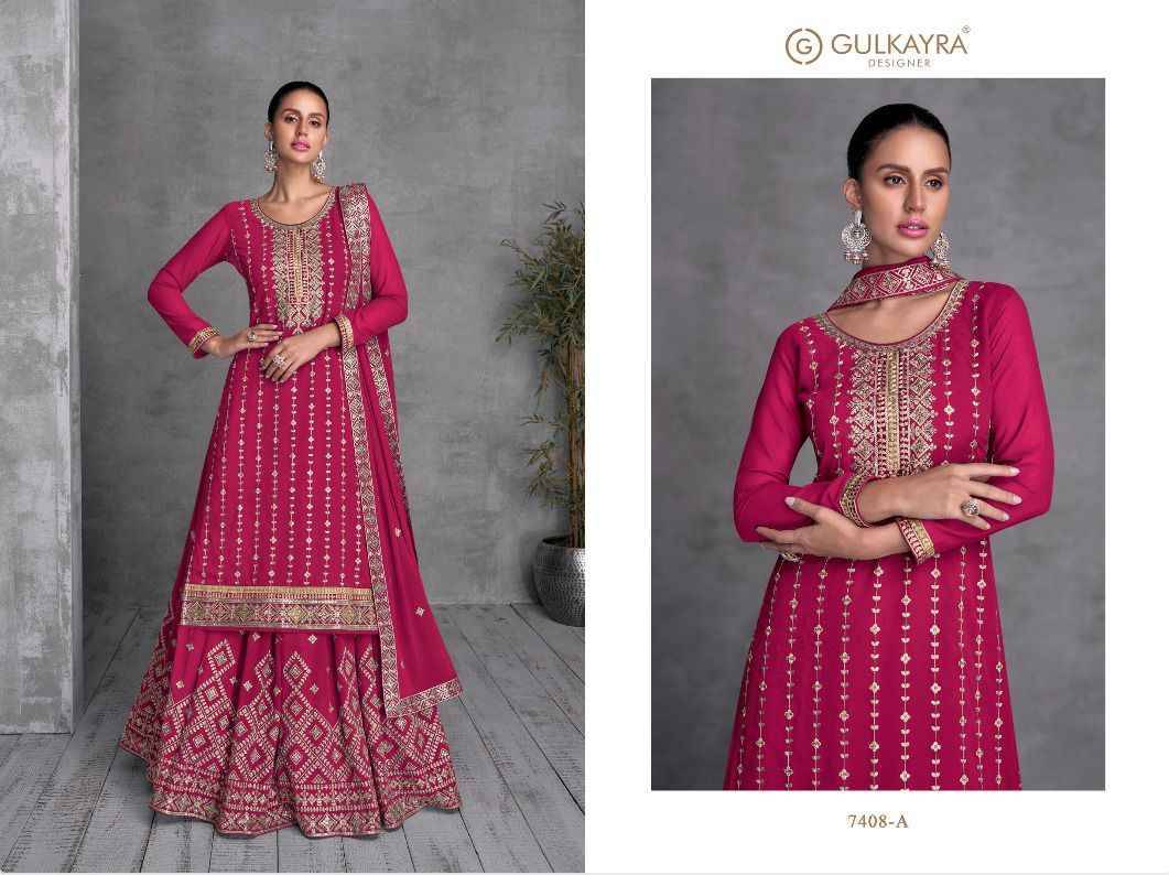  Trisha By Gulkayra Designer 7408-A To 7408-C Series Beautiful Festive Suits Colorful Stylish Fancy Casual Wear & Ethnic Wear Georgette Embroidered Dresses At Wholesale Price