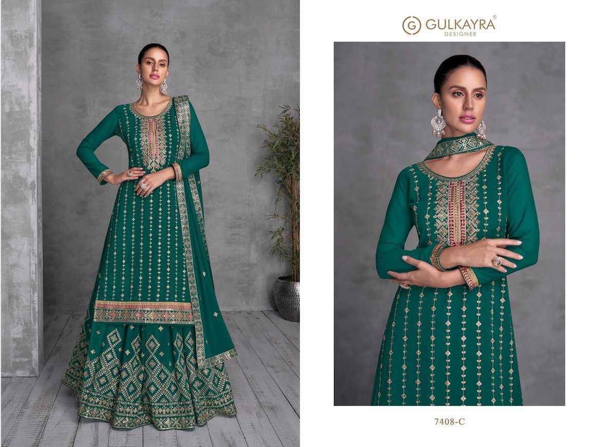  Trisha By Gulkayra Designer 7408-A To 7408-C Series Beautiful Festive Suits Colorful Stylish Fancy Casual Wear & Ethnic Wear Georgette Embroidered Dresses At Wholesale Price