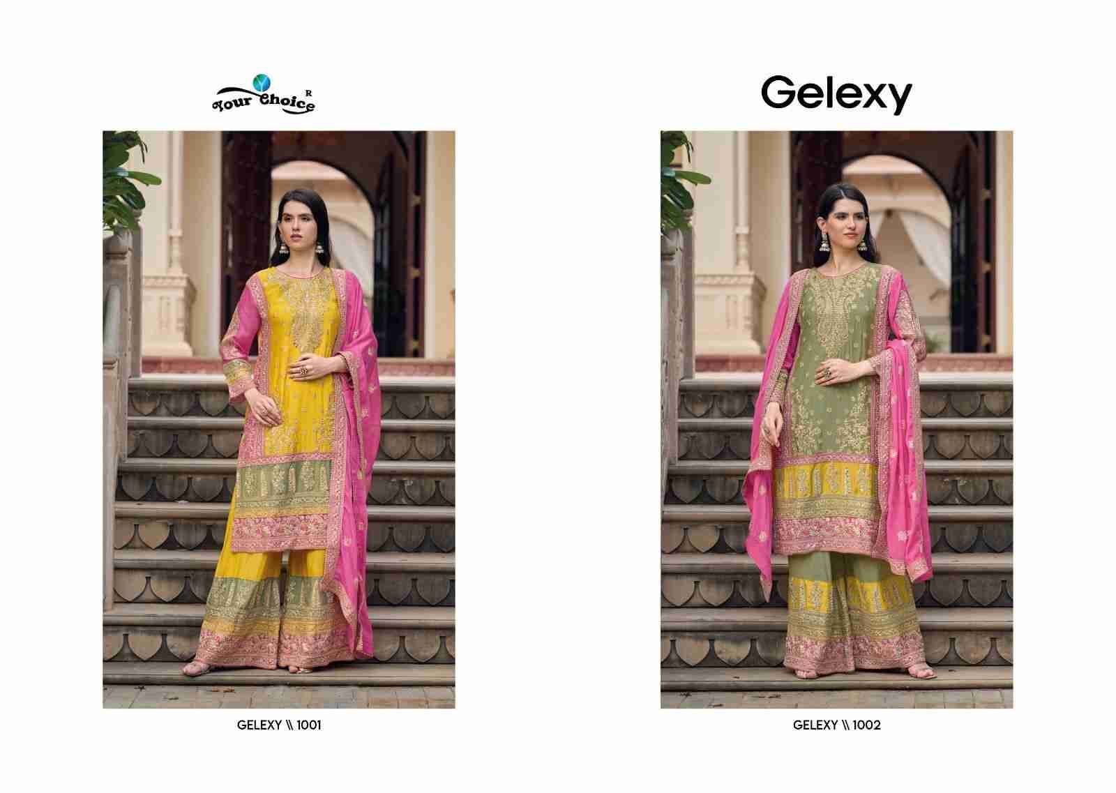Gelexy By Your Choice 1001 To 1002 Series Beautiful Sharara Suits Colorful Stylish Fancy Casual Wear & Ethnic Wear Pure Chinnon Dresses At Wholesale Price
