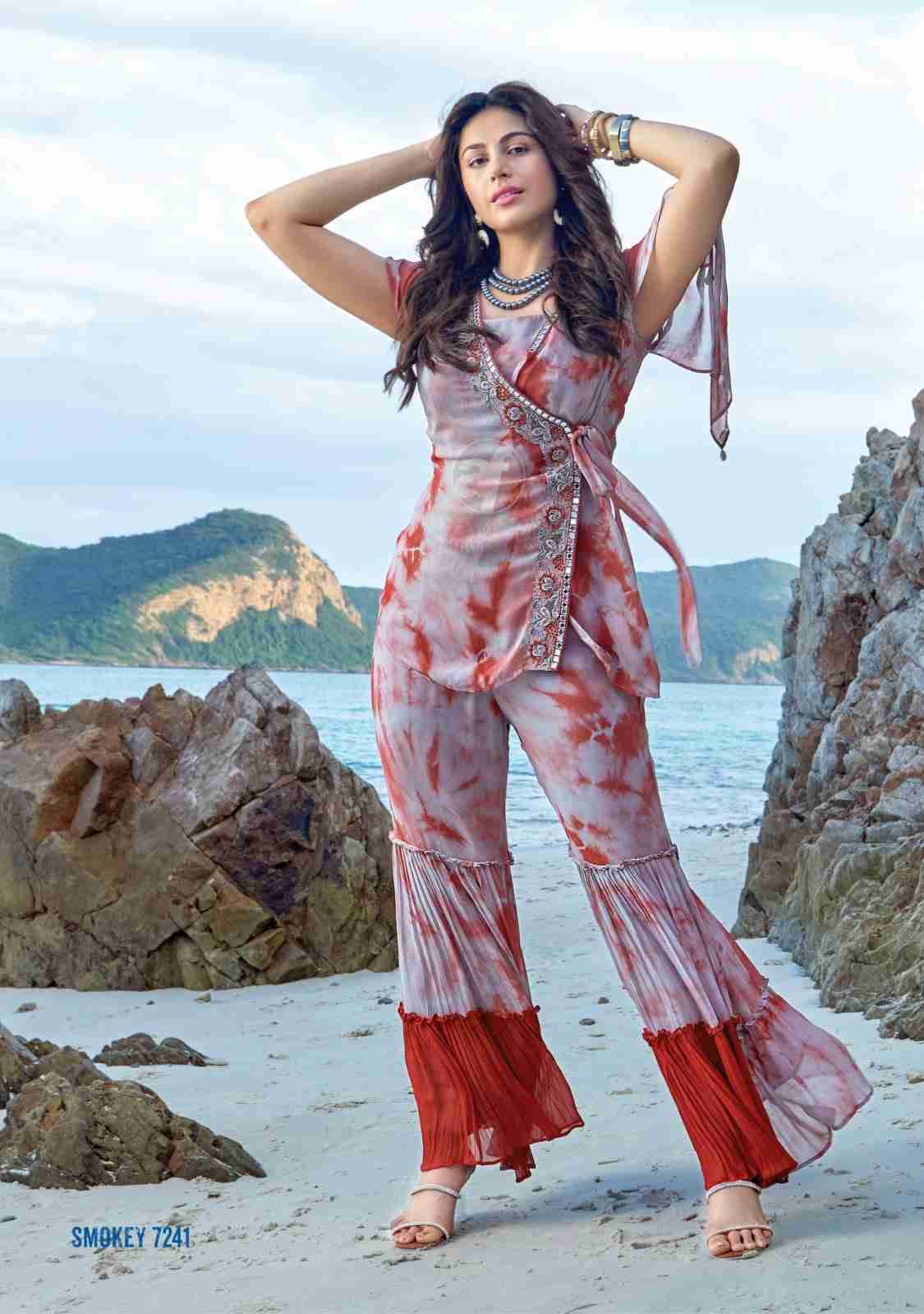 Smokey By Anju Fabrics 7241 To 7244 Series Designer Stylish Fancy Colorful Beautiful Party Wear & Ethnic Wear Collection Pure Georgette/Pure Chinnon/Crepe Co-Ord At Wholesale Price
