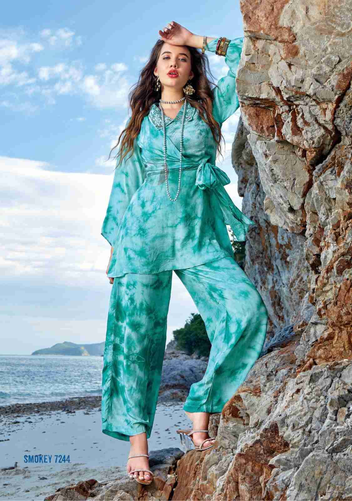 Smokey By Anju Fabrics 7241 To 7244 Series Designer Stylish Fancy Colorful Beautiful Party Wear & Ethnic Wear Collection Pure Georgette/Pure Chinnon/Crepe Co-Ord At Wholesale Price